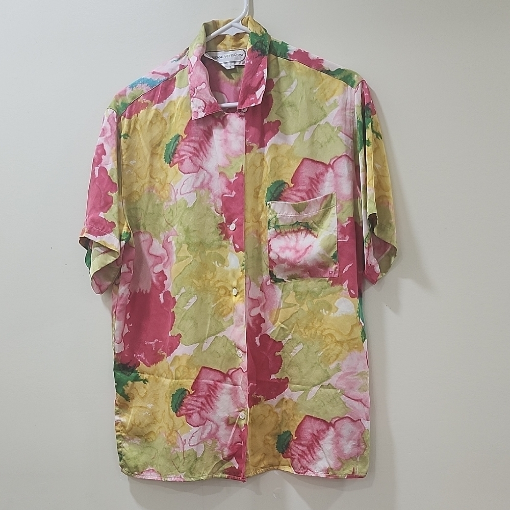 Vtg 100% Silk Pink and Yellow Floral Camisole